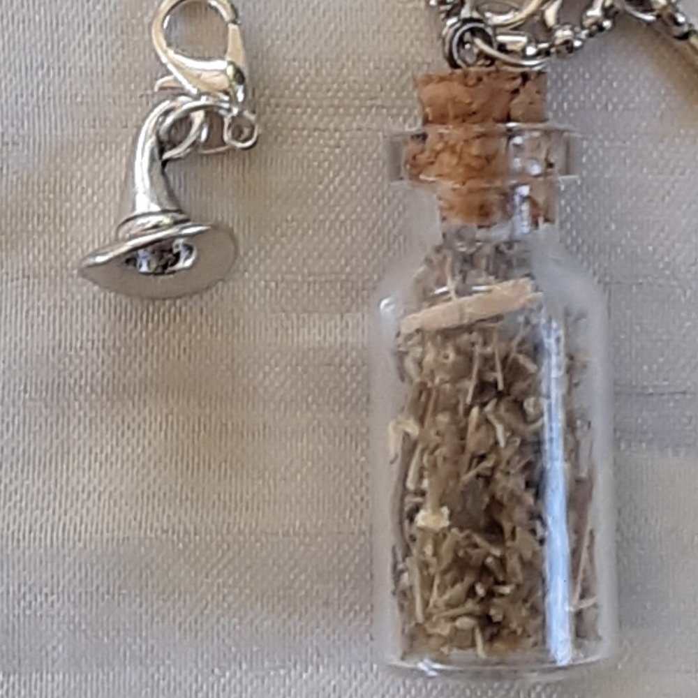COPY- Wormwood Glass Bottle Necklace 3D Witch Hat Broom Zipper Pulls Handmade - Picture 3 of 7
